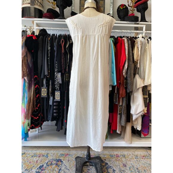 vintage 1970s embroidered ivory cotton Mexican dress puebla oaxacan tunic boho - Picture 9 of 13